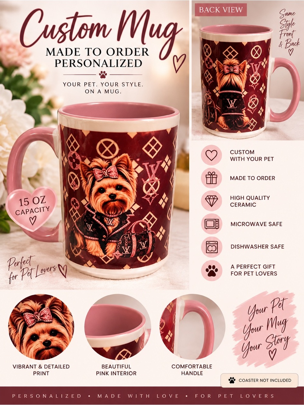 Custom Pet Mug - personalized  pet lovers  Dog or cat Mug New 15oz ceramic